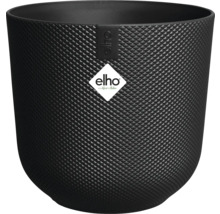 Čierny kvetináč s kosoštvorcovou textúrou a logom Elho