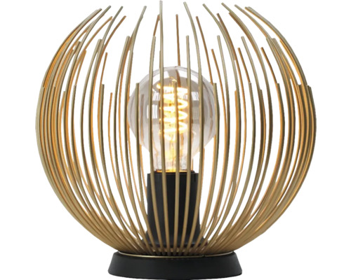 Stolná lampa s kovovou klietkou a žiarovkou