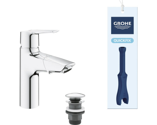 Lesklá vodovodná batéria s odtokovou armatúrou a logom Grohe