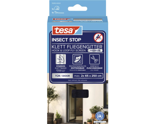 Tesa Insect Stop sieť proti hmyzu so suchým zipsom na dvere, maximálna veľkosť 2x 65 x 250 cm