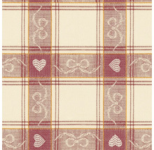 Detailná fotografia látky so štvorcovým vzorom, motívom srdca a vzorom mašlí