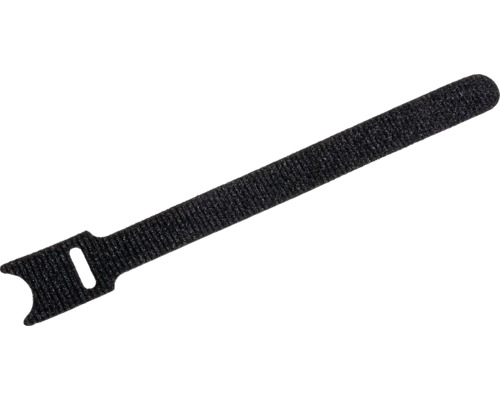 Čierny viazací pásik na suchý zips z plastu s očkom na upevnenie.