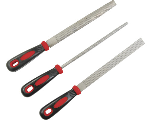 Sada rašplí s tromi rôznymi tvarmi a rukoväťami