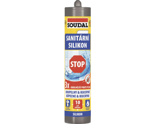 Soudal sanitárny silikón kartuša, pre kúpeľne a kuchyne, trikrát odolnejší proti plesniam, vodoodolný, 10 rokov záruka.