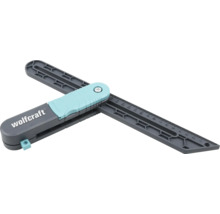 wolfcraft pokosník z plastu v sivej a tyrkysovej farbe s integrovanou stupnicou na meranie a prenášanie uhlov.