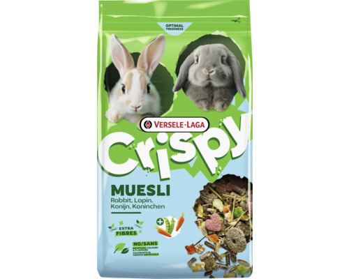 Versele-Laga Crispy Muesli krmivo pre králiky s extra vlákninou, kúskami zeleniny a peletami, bez umelých prísad.