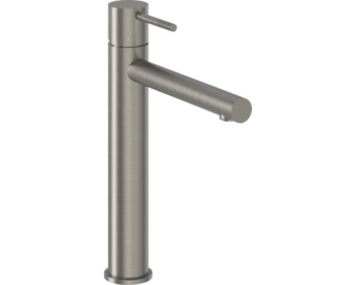 Páková umývadlová batéria s vysokým výtokom z kartáčovanej nerezovej ocele pre umývadlové misy.