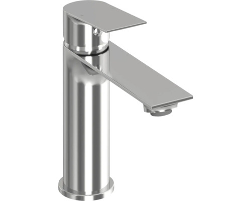 Páková umývadlová batéria v chrómovom vyhotovení s plochým výtokom a plochou pákou.