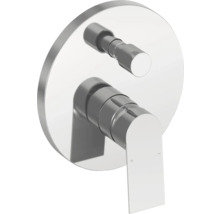 Podomietková páková batéria pre sprchu alebo vaňu z chrómovaného kovu s okrúhlou rozetou, ovládacou pákou a prepínačom.