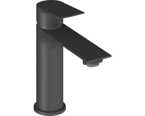 Moderná umývadlová batéria v čiernej matnej farbe, páková batéria s plochým výtokom do kúpeľne.