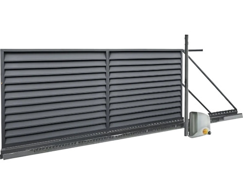 Posuvná brána POLBRAM LORA 4 m 1,5 m motor WGBRP‑T000626 Samonosná posuvná brána z kovu s vodorovnými lamelami a elektrickým pohonom.
