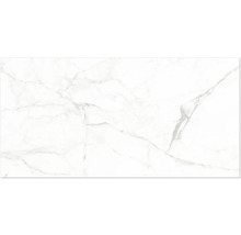 Biela dlaždica v mramorovom vzhľade so sivým žilkovaním.