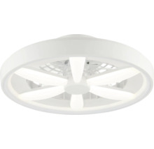 Moderný okrúhly stropný ventilátor s integrovaným LED osvetlením a šiestimi lopatkami.