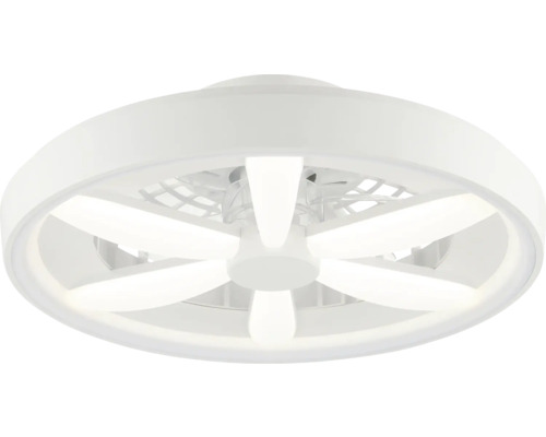 Moderný okrúhly stropný ventilátor s integrovaným LED osvetlením a šiestimi lopatkami.