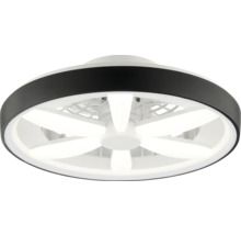 Okrúhle stropné svietidlo s integrovaným ventilatorom, čiernym vonkajším prstencom a hviezdicovitým LED osvetlením.