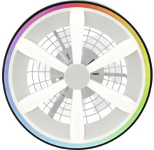 Okrúhly stropný ventilátor s LED osvetlením v tvare hviezdy a farebným RGB prstencom.