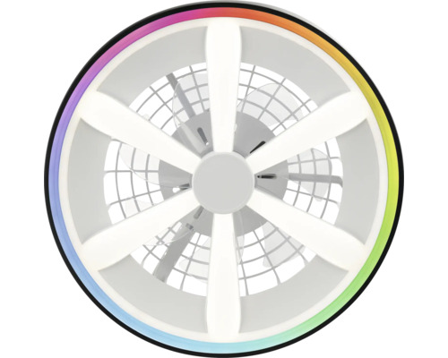 Okrúhly stropný ventilátor s LED osvetlením v tvare hviezdy a farebným RGB prstencom.