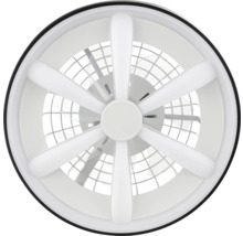 Okrúhly stropný ventilátor v bielej farbe s integrovaným LED osvetlením a šiestimi lúčmi.