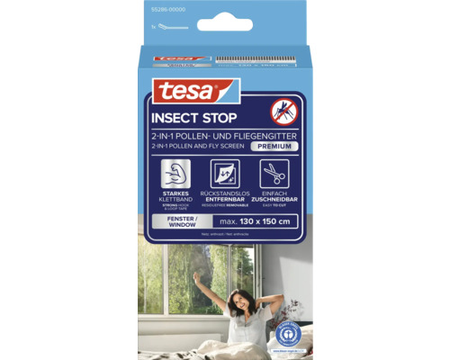 tesa Insect Stop 2 v 1 sieť proti peľu a hmyzu Premium pre okná, maximálne 130 na 150 centimetrov, so suchým zipsom.