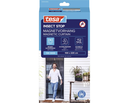 tesa Insect Stop magnetický záves na dvere, 100 krát 220 centimetrov, antracitová sieťovina, samozatvárací.