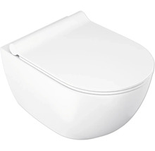Závesné WC s uzavretým vekom, biele, keramika, moderný zaoblený dizajn.