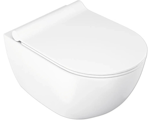 Závesné WC s uzavretým vekom, biele, keramika, moderný zaoblený dizajn.