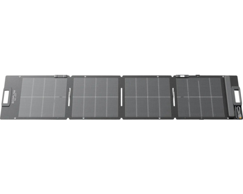 Prenosný skladací solárny panel EcoFlow so štyrmi segmentmi a integrovanými rukoväťami pre mobilné napájanie.
