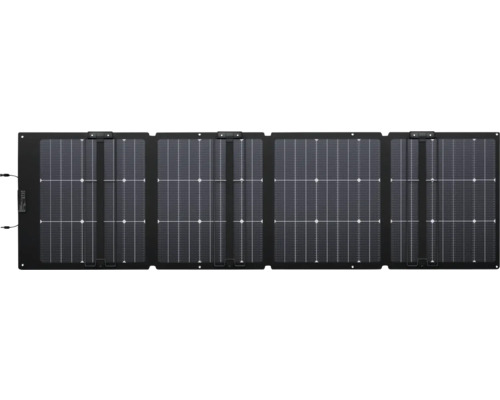 Skladací solárny panel so štyrmi modulmi a integrovanými pripájacími káblami.