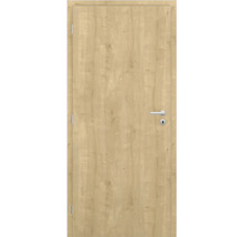 Interiérové dvere v dekore duba so zárubňou, striebornou kľučkou a kľúčovou dierkou.