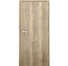 Interiérové dvere vo vzhľade duba so striebornou kľučkou a príslušnou zárubňou.