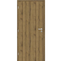 Interiérové dvere s dekorom dreva vo vzhľade duba, vrátane striebornej kľučky a rozety.