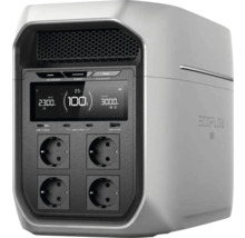 Prenosná napájacia stanica EcoFlow s digitálnym displejom, štyrmi zásuvkami, USB portmi a vetracími mriežkami.