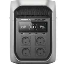 Prenosná napájacia stanica s displejom zobrazujúcim 100 percent nabitia, štyrmi zásuvkami a portmi USB-C a USB-A.