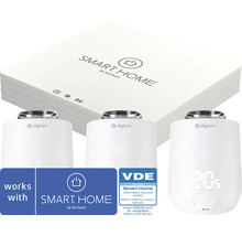 Štartovacia súprava Smart Home by hornbach s bránou a tromi radiátorovými termostatmi Zigbee, VDE testovaná informačná bezpečnosť.