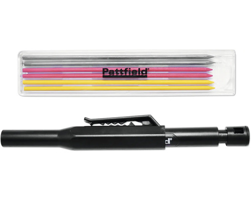 Popisovač na hlboké otvory Pattfield s náhradnými tuhami v plastovom puzdre.
