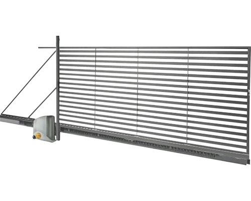 Posuvná brána JACOB s pohonom, ľavá 400 cm x 150 cm antracit Elektrická posuvná brána z kovu s horizontálnymi lamelami a pohonom.