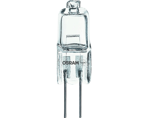 Halogénová žiarovka Osram G4 s kolíkovou päticou z číreho skla s viditeľným vláknom.