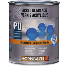 Hornbach akrylový lak lesklý, PU zosilnený, extra odolný proti poškriabaniu, bez zápachu, rýchloschnúci, pečať Modrý anjel, Hornbach Logo.