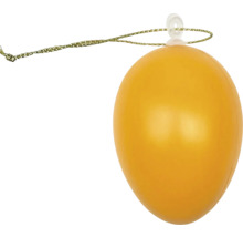Žlté dekoratívne veľkonočné vajíčko z plastu so zlatou šnúrkou na veľkonočnú výzdobu.