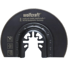 Logo Wolfcraft na segmentovom pílovom kotúči pre multifunkčné náradie, vhodný na drevo, PVC a kov, s univerzálnym upínaním.