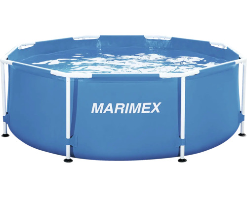 Nadzemný bazén Florida 2,44 x 0,76 m bez príslušenstva Okrúhly nadzemný bazén Marimex s bielou kovovou konštrukciou a modrou fóliou, napustený vodou.