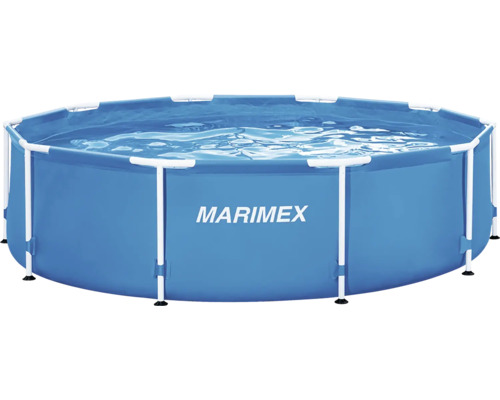 Nadzemný bazén Marimex Florida 3,05 x 0,76 m bez príslušenstva Bazén Marimex s konštrukciou, okrúhly, modrý s bielym kovovým rámom, naplnený vodou.