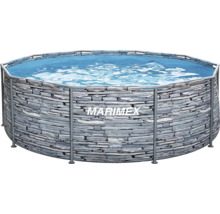 Kruhový bazén Marimex s kovovou konštrukciou a dekórom kameňa.