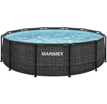 Okrúhly bazén s kovovou konštrukciou Marimex v ratanovom vzhľade s modrou vodou.