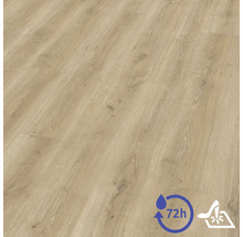 Laminátová podlaha so svetlou štruktúrou dreva, 72 hodinová odolnosť voči vode a vysoká odolnosť voči opotrebovaniu.