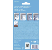 Zadná strana obalu suchého zipsu tesa pre siete proti hmyzu s montážnym návodom, informáciami pre PVC, hliník a drevo a údajmi o výrobcovi.