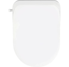 Biele toaletné sedadlo v tvare D z plastu pre štandardné toalety.