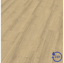 Laminátová podlaha vo vzhľade svetlého duba s kresbou dreva, odolná voči vode po dobu 24 hodín.