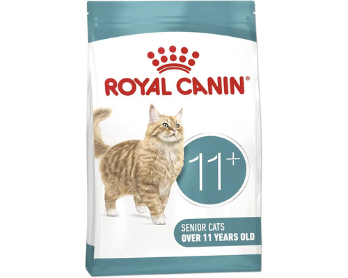 Royal Canin Logo, krmivo pre staršie mačky nad 11 rokov s vyobrazením mačky.