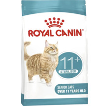 Krmivo pre mačky Royal Canin pre sterilizované mačacie seniory nad 11 rokov s vyobrazením mramorovanej mačky.